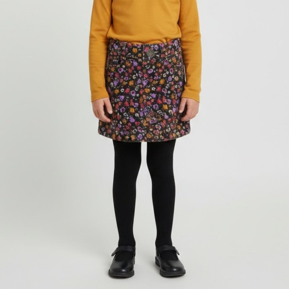 Girls Floral Corduroy Skirt M 7/8 Cottagecore 70s Boho Mustard